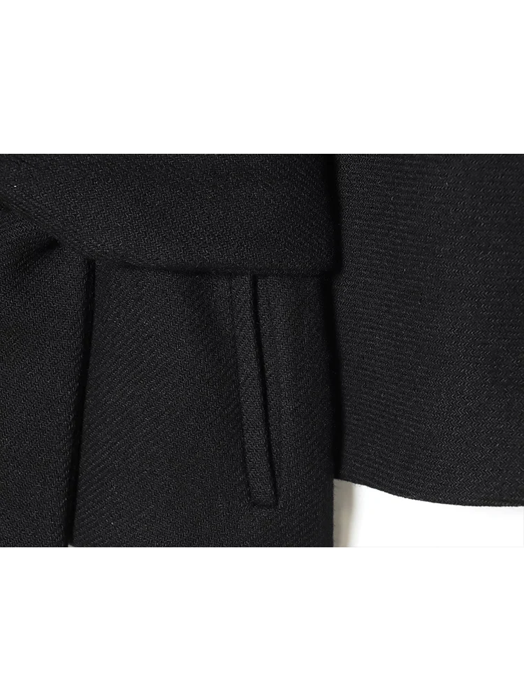  New Warm Short Cape Coats For Women Elegant High Street Solid Belt Coats Autumn Winter Fashion OL Commuting Cloak Jacket