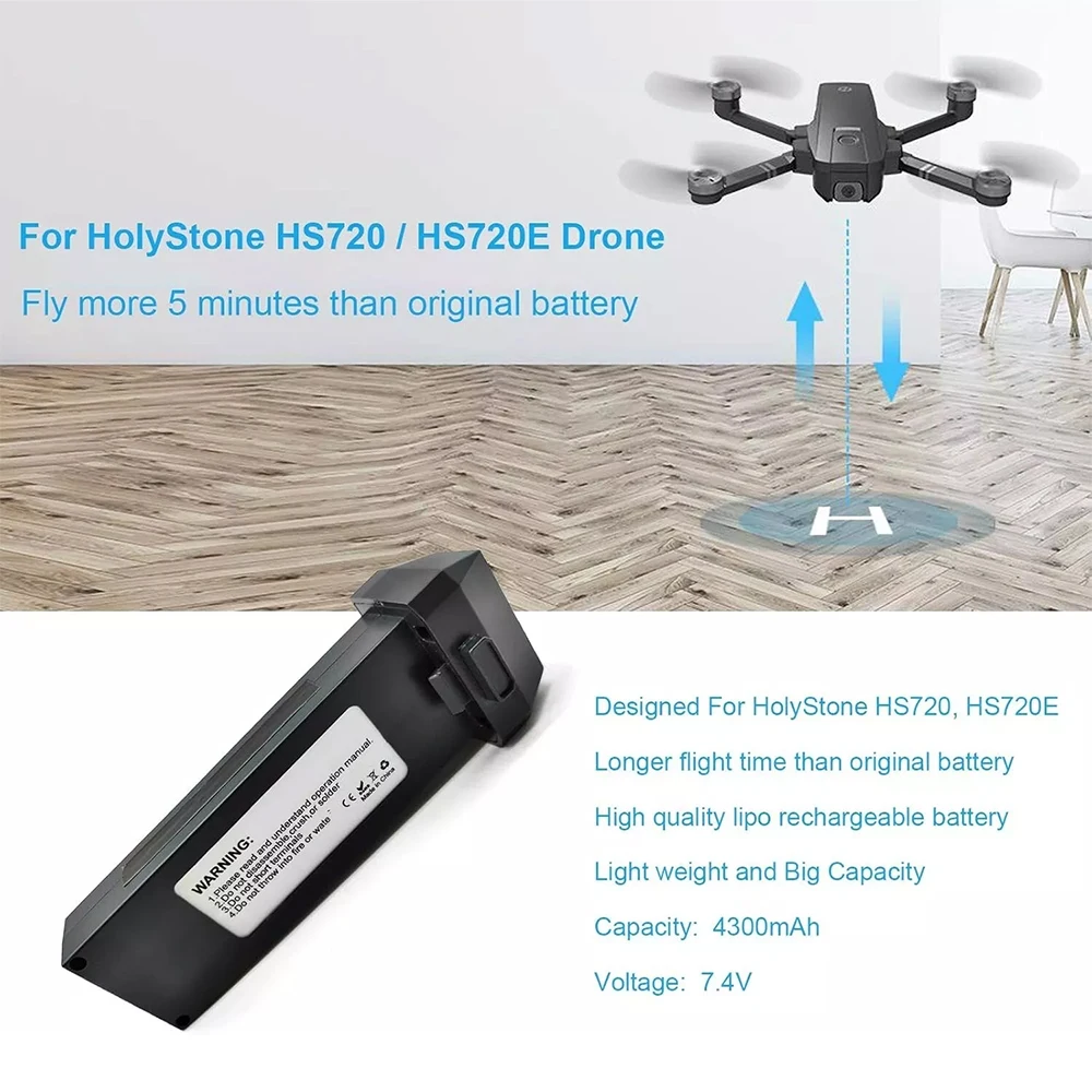 Batterie 7.4V 4300mAh pour Drone HS720 HS720E - Autonomie Longue Durée