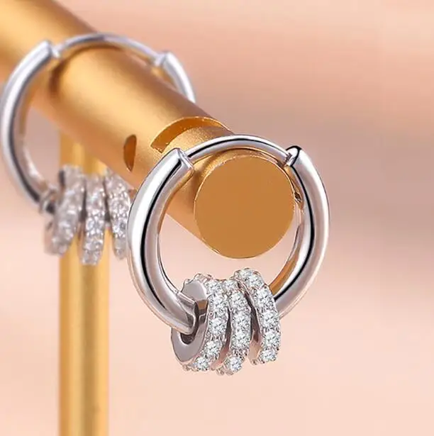 

Серьги-кольца женские из серебра 925 пробы с муассанитом, 1,3 мм
