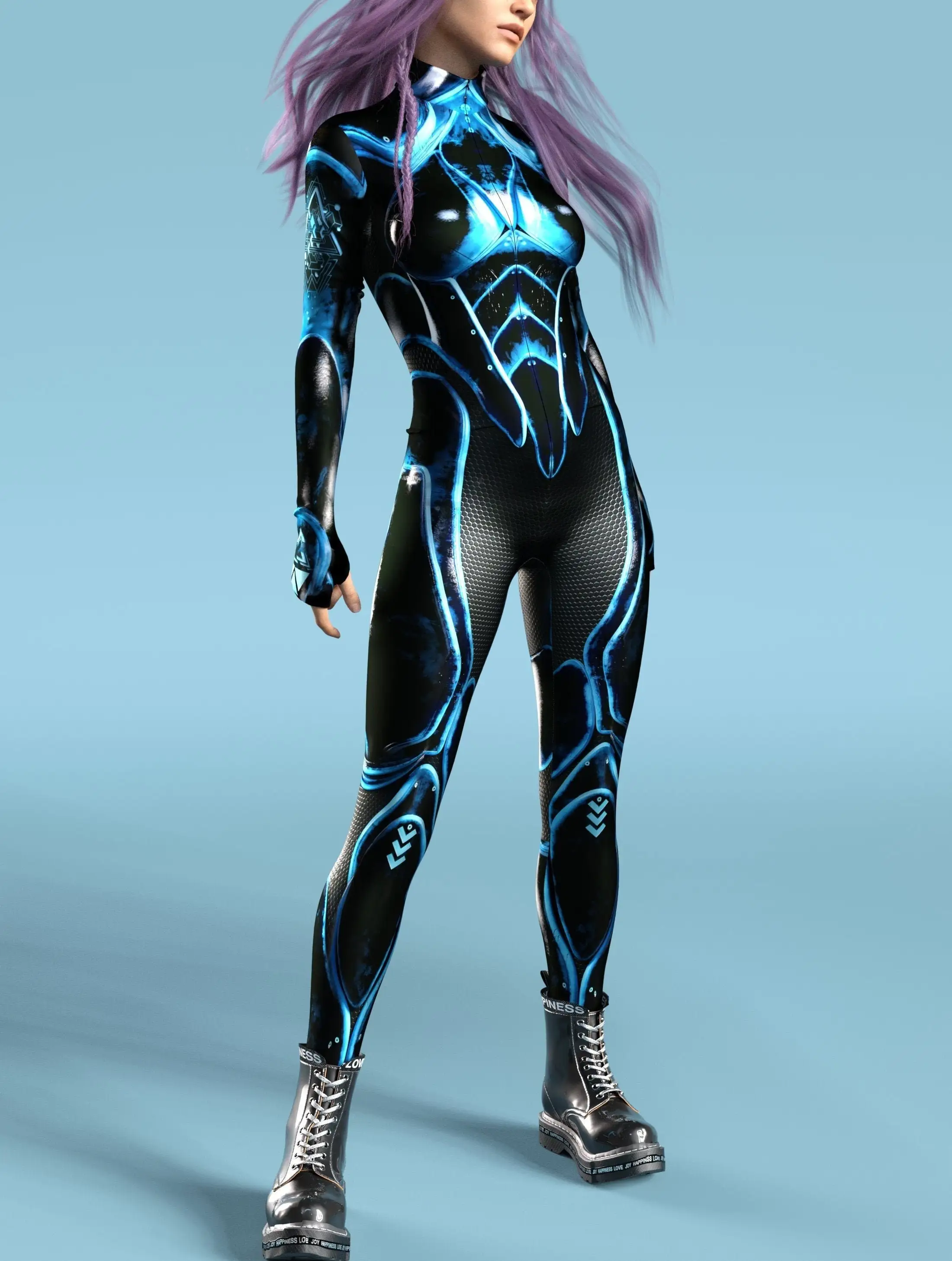 Carnival Blue Fancy Robot Bodysuit Women Funny Cosplay Costume Game Anime Jumpsuit Catsuit Adult Long Sleeve Zentai Clothes