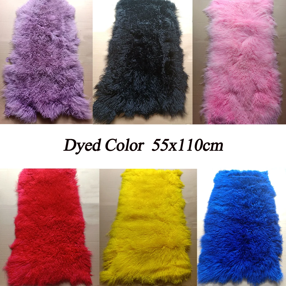 

Real Mongolian Tibetan Fur Throw Plate, Long Curly Fur, Sofa Chair Mat, Carpet, Bedside Rugs, Blanket, Dyed Color, 55x110cm