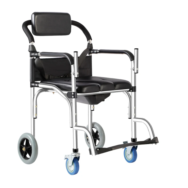 Elderly Commode Toilet,Stainless Steel Portable Folding Wheelchair for Seniors,Disabled Armchair with Wheel Adult Mobility Aids 6