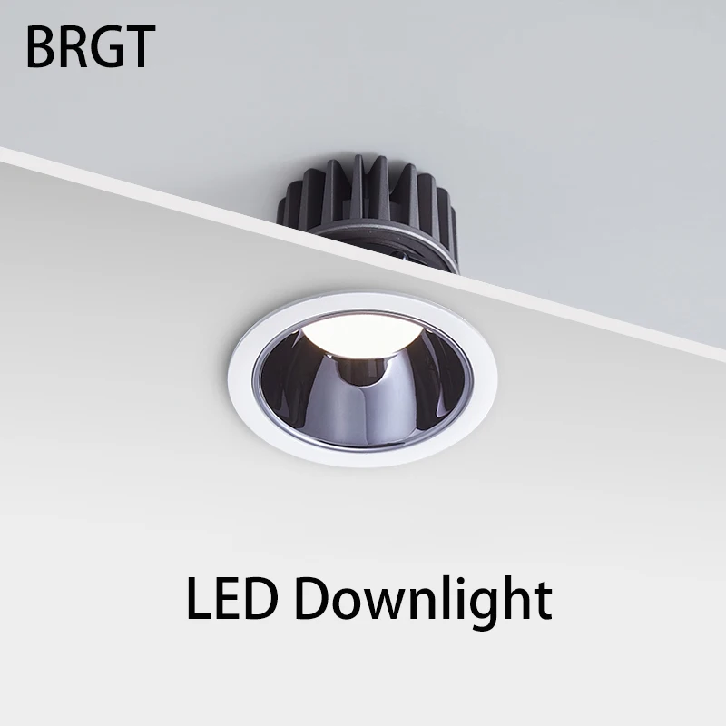 BRGT Led Downlight Recessed Round Spotlights Dimmable Ceiling Spot Lights 75mm 110V 220V Foco For Kitchen Store Indoor Ligthing