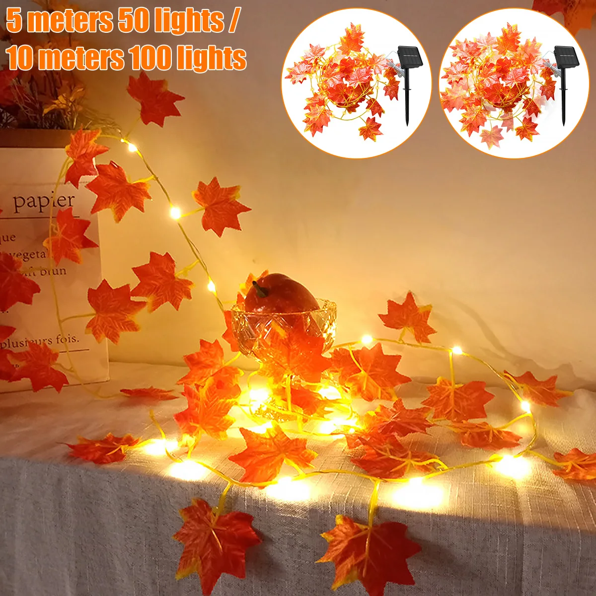 

Solar Maple Leaves String Lights LED Fall Leaf Garlands Light with 8 Modes Warm Light IP65 Waterproof Solar Fairy String 2023