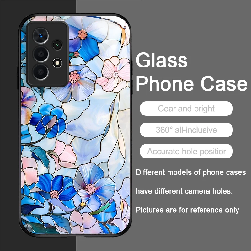 Luxury Flower Marble Texture Tempered Glass Phone Case, Hard Cover