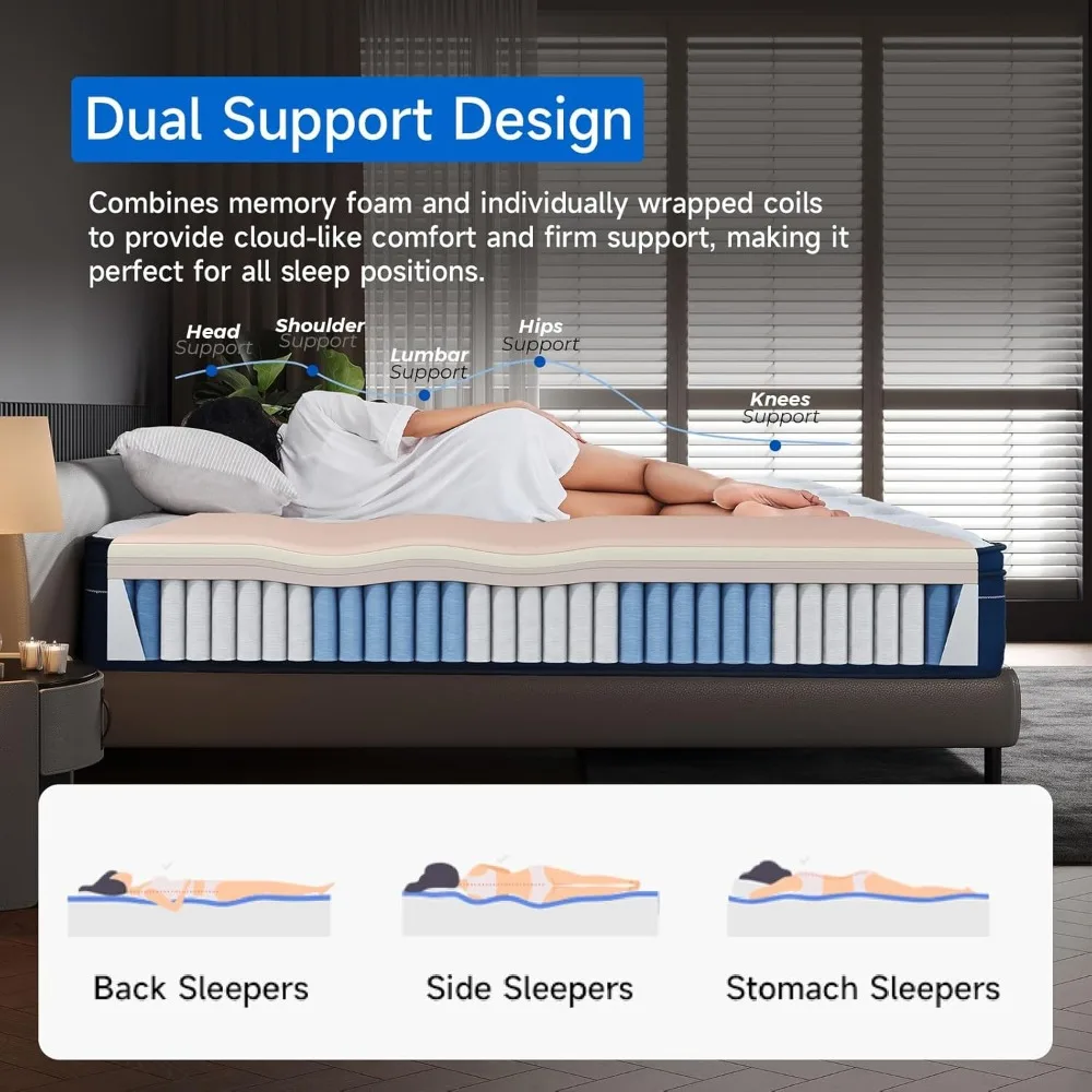 King Mattress 14 Inch Hybrid Mattress in a Box with Gel Memory Foam King Size Mattresses with Comfort Foam 4