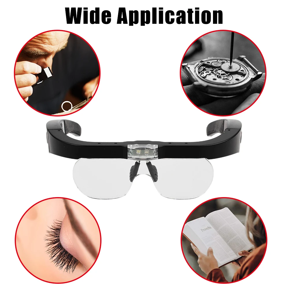 Head-mounted Magnifying Glasses With LED Light For Reading Watchmaker  Repair USB Rechargeable Magnifier 1.5X 2.5X 3.5X 5.0X