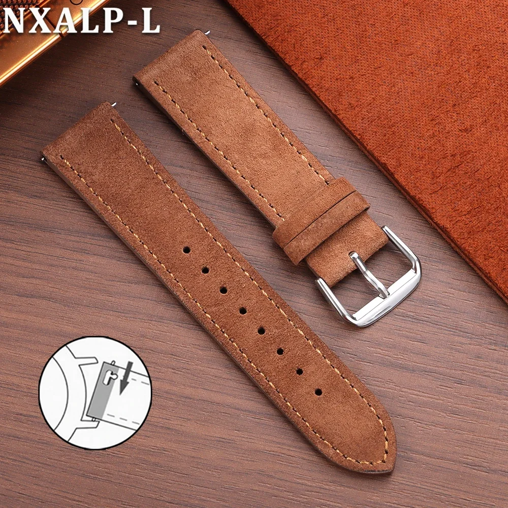 Vintage Brown Suede Cowhide Quick Release Watch Strap