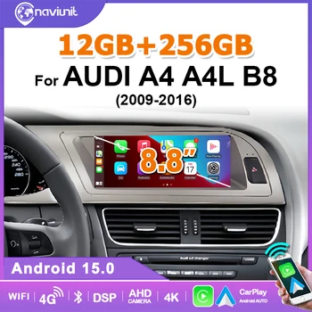 Radio de coche estéreo con pantalla inalámbrica Carplay Android 15 de 8.8'' para Audi A4 A4L B8 2009-2016, reproductor multimedia GPS con Google 4G LTE 1
