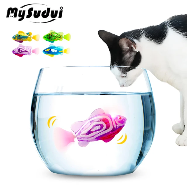 Juguetes interactivos de peces robot para gatos/perros (6 unidades),  natación activada en el agua con luz LED, juguete de pez de plástico para  baño