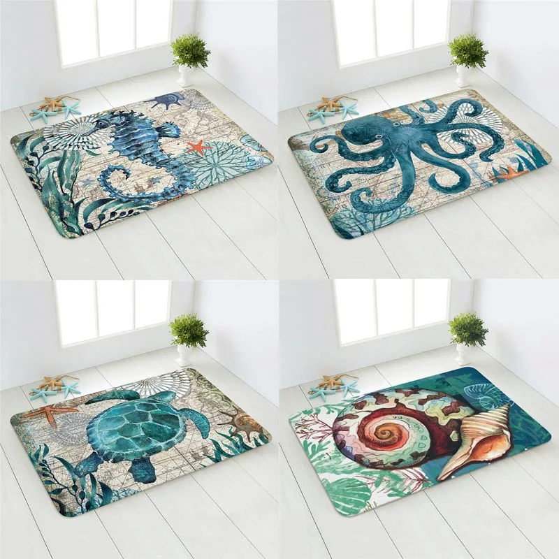 

Ocean Carpet Kitchen Mat Entrance Doormat Bedroom Floor Hippocampus Sea Turtle Starfish Living Room Carpet Anti-slip Rug