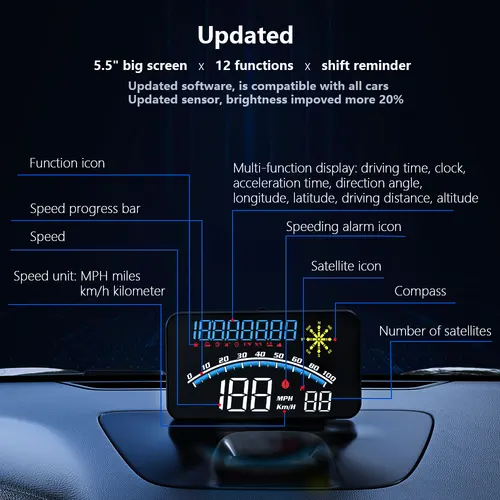 WiiYii V41 GPS HUD 헤드 업 디스플레이 자동차 속도 앞 유리 프로젝터, 자동차 전자 시프트 알림 수온 KM/H MPH 2