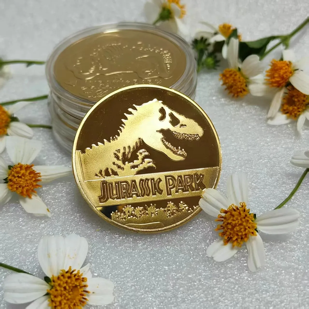 Moneta d'Oro Collezionabile Jurassic Park Dinosauro - Moneta Commemorativa Fossile Stati Uniti - Souvenir Cinematografico - Decorazione per la Casa