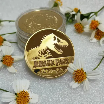 Moneta d'Oro Collezionabile Jurassic Park Dinosauro - Moneta Commemorativa Fossile Stati Uniti - Souvenir Cinematografico - Decorazione per la Casa