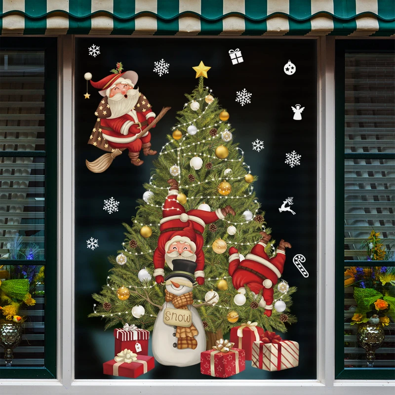 Christmas Santa Claus Xmas Tree Cartoon Window Decals