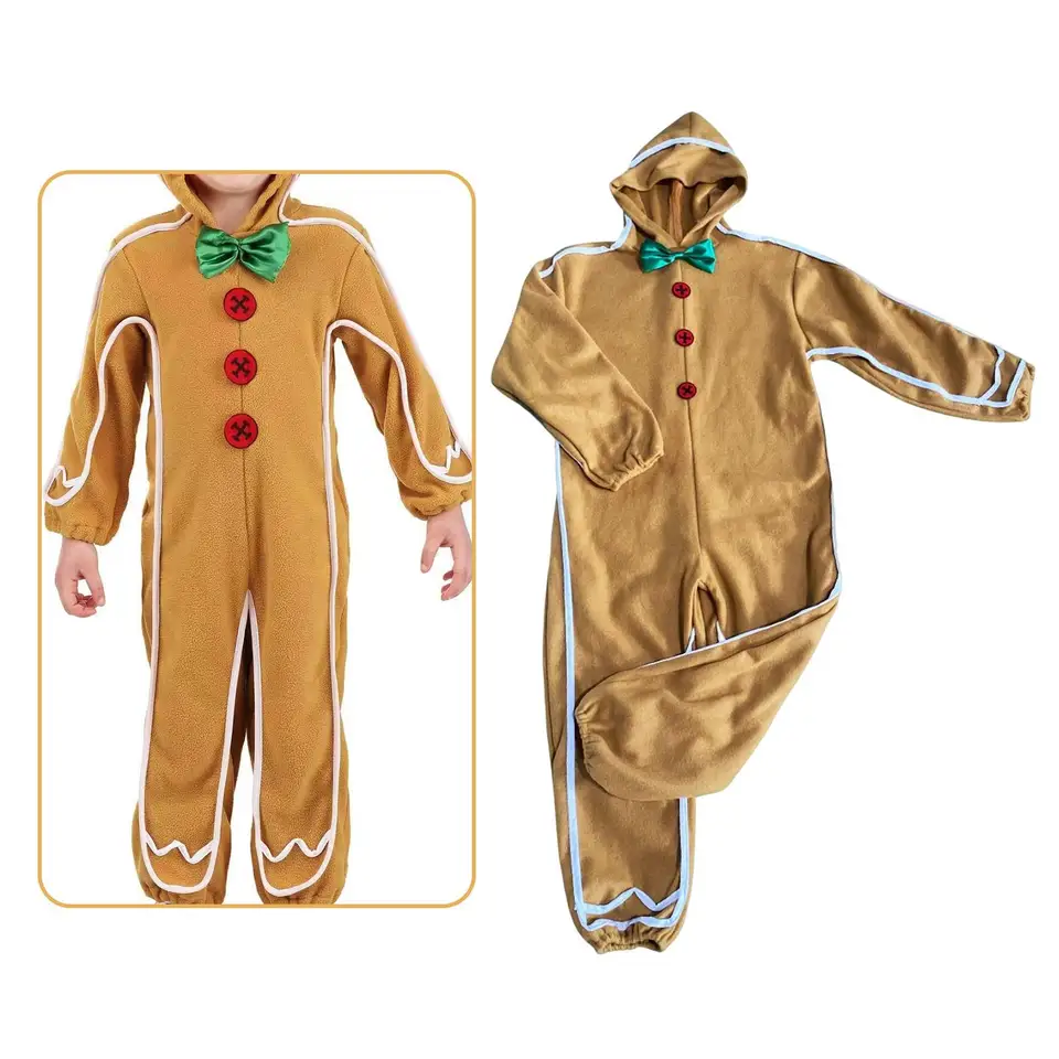 Edhomenn Costume di pan di zenzero, da donna e uomo, tuta intera con cappuccio, per adulti, per Halloween e cosplay (02, giallo, S