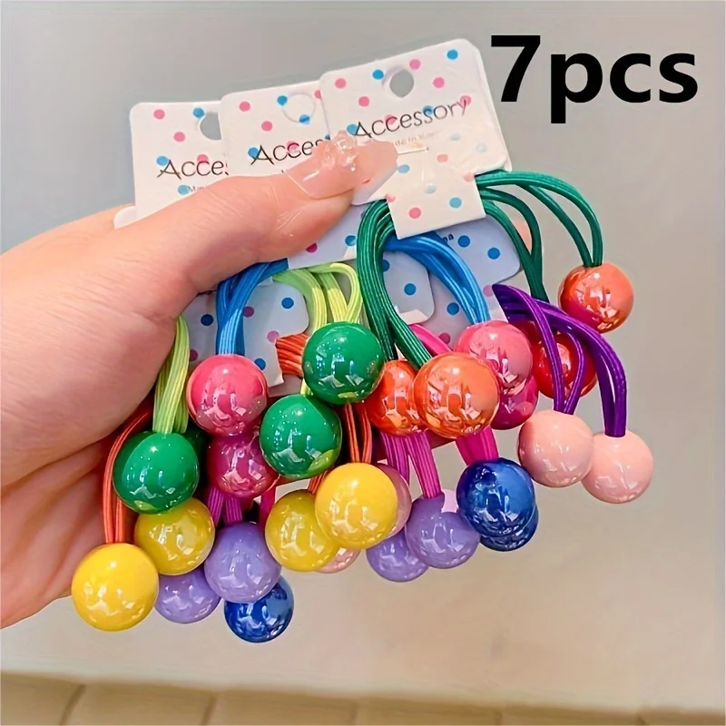 Vibrant Non-Slip Ponytail Holders with Ball Accents – Set of 7 Hair Ties