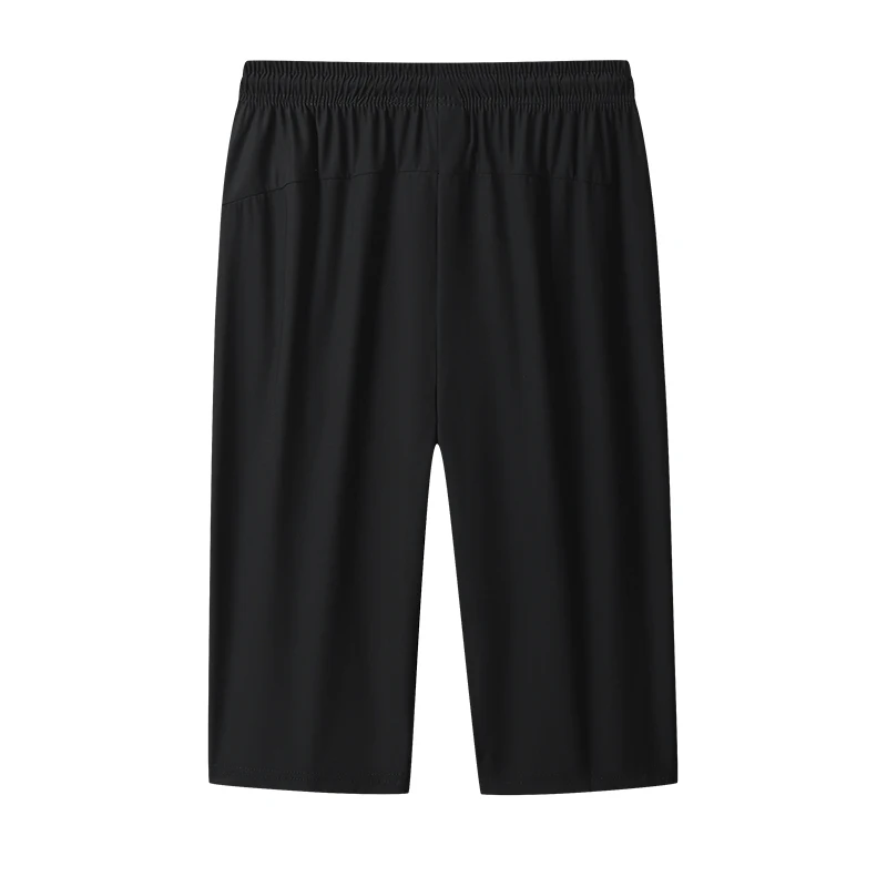 Men's Clothing Solid Color Elastic High Waisted Pockets Zipper Casual Summer Sweatpants Straight Capri Pants Preppy Style Shorts