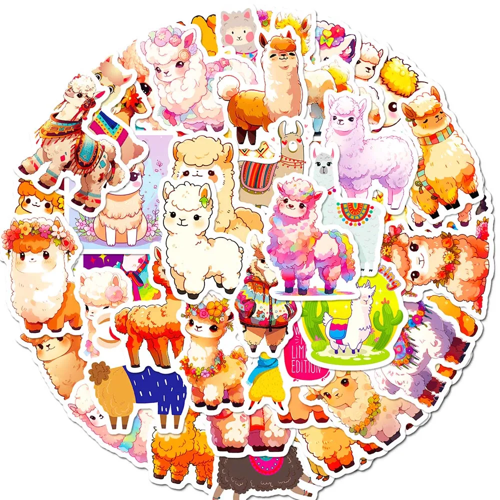 10/50pcs Cartoon Cute Pet Alpaca Stickers Pack for Kids Scrapbooking Diary Helmet Skateboard Laptop Car Decoration Sticker Decal 50pcs hunter x hunter anime stickers waterproof pvc decal for car laptop suitcase skateboard motorcycle sticker for kids toys