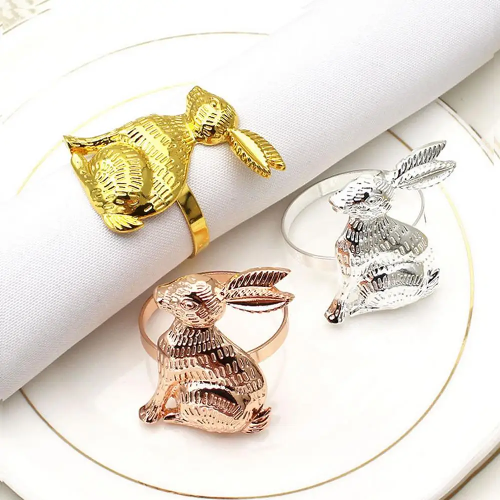 

6Pcs Easter Bunny Napkin Ring Exquisite Novelty Design Alloy Napkin Rings for Dinner Napkin Holder Table Decoration