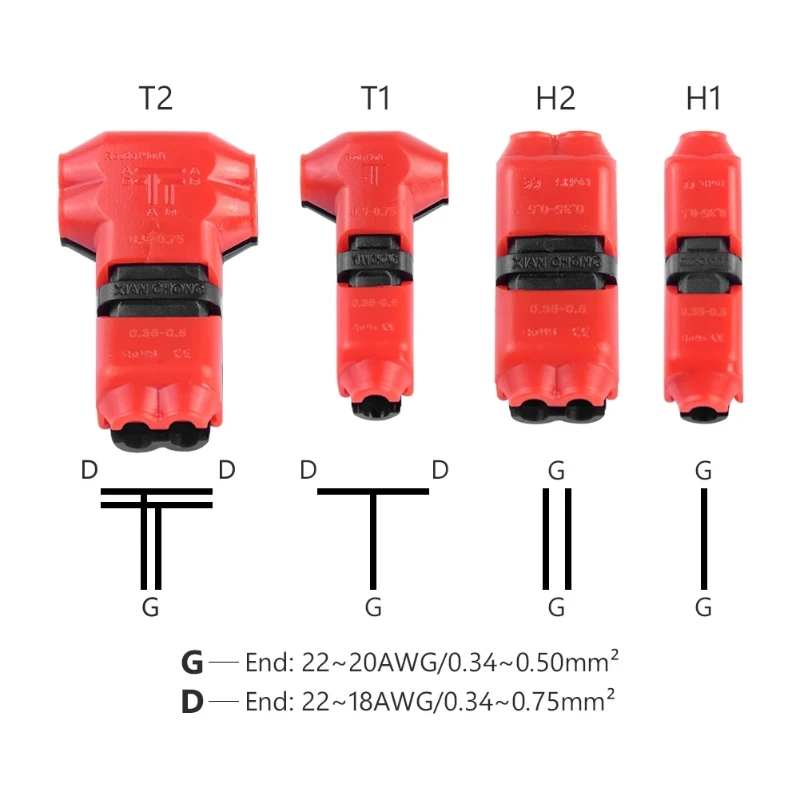 

5/10Pcs/lot 2Pin Led Car Audio Universal Compact Wire Connector T/H SHAPE Conductor Quick Splice Crimp Terminal Block AWG 18-22