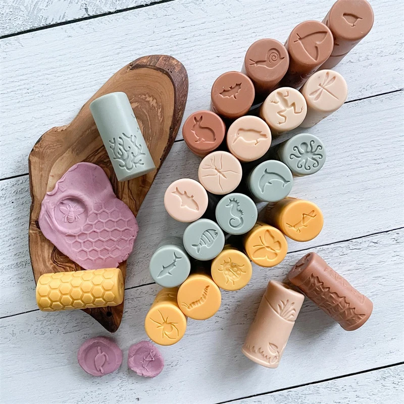 Montesorri Play Dough Stamp Toys Play Dough Fun Sensory Stamper Roller Play Dough Tools Mould Montessori Educational Wooden Toys