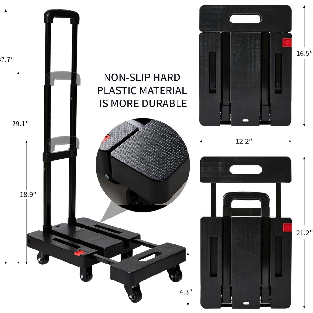 Folding Hand Truck Heavy Duty Folding Hand Truck Dolly with 4 Universal Wheels and 3 Swivel Wheels