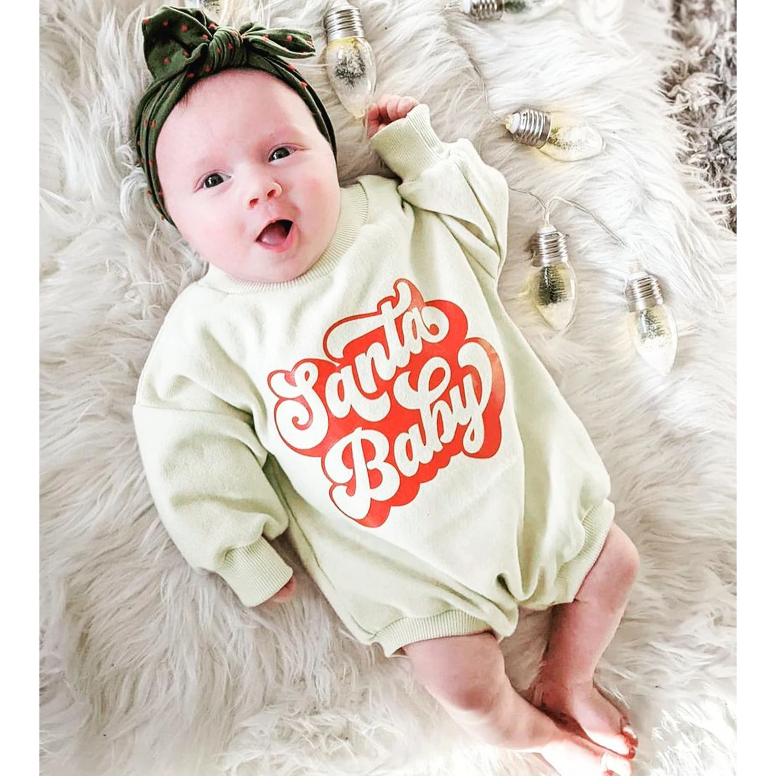

Fashion Newborn Baby Christmas Rompers Letter Print Long Sleeve Loose Sweatshirts Jumpsuits Bodysuit Xmas Outfit