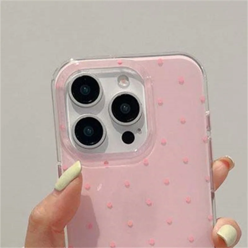 Gentle Pink Polka Dot Transparent Phone Case with Large Openings