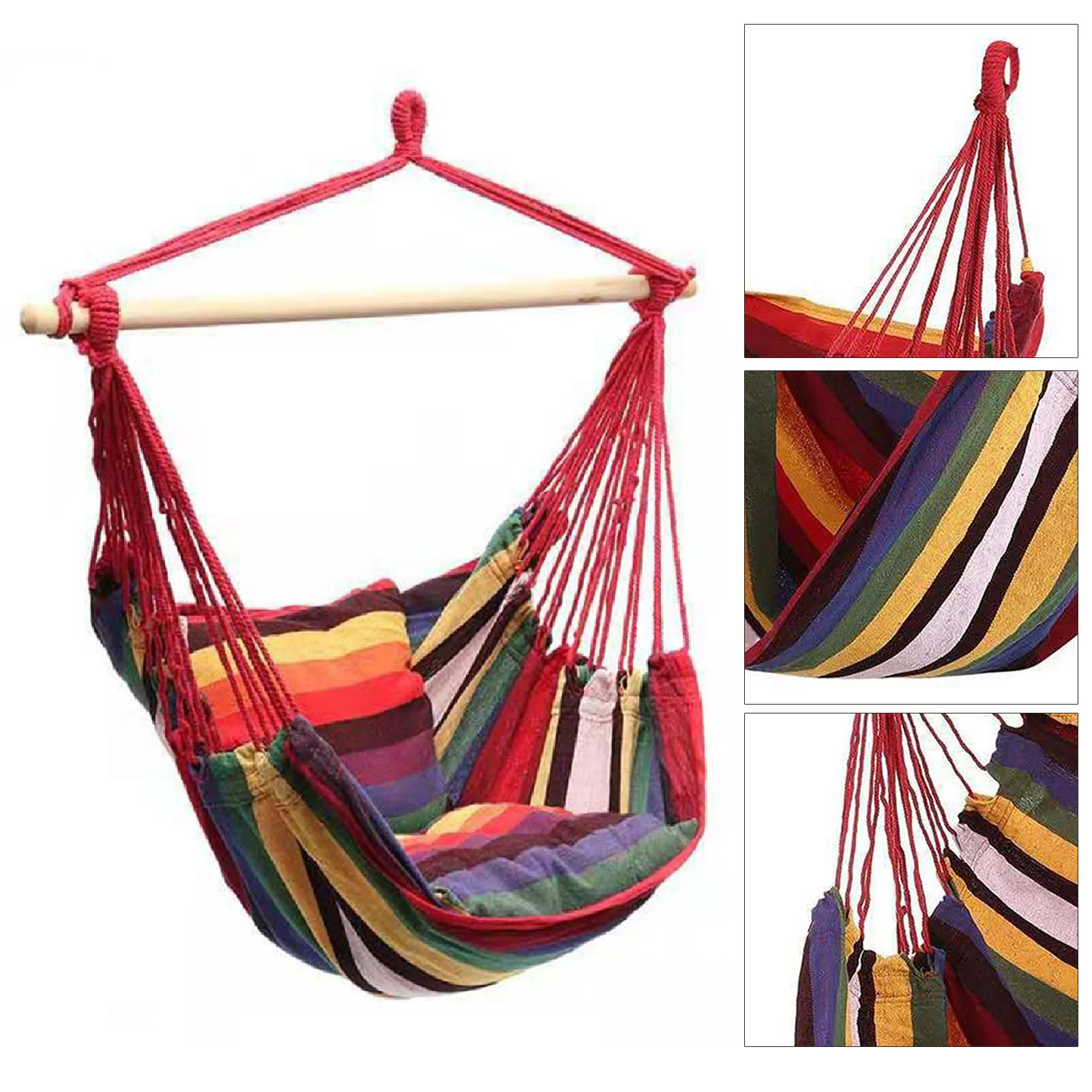 Hammock Chair Portable Comfortable Colorful Stripe Hanging Rope Swing Indoor