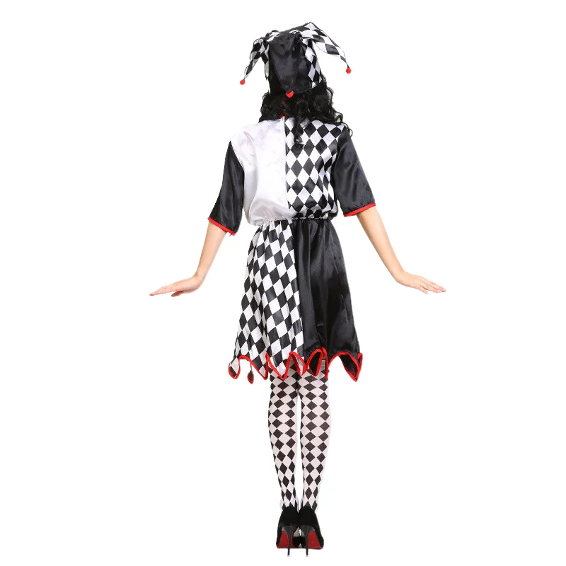 Halloween Carnival Cosplay Costumes Funny Clown Cosplay Costume Adults Man Women Black and White Couple Clown Suit