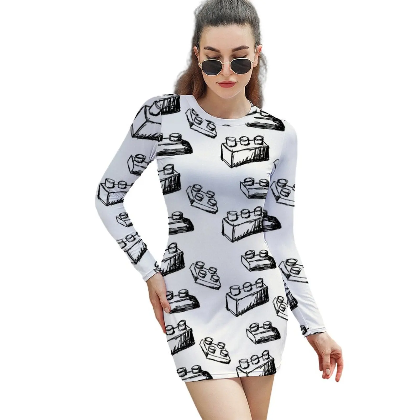 

Building Blocks Long-Sleeved Sheath Dress long dress women summer dress korean women Bridesmaid woman evening