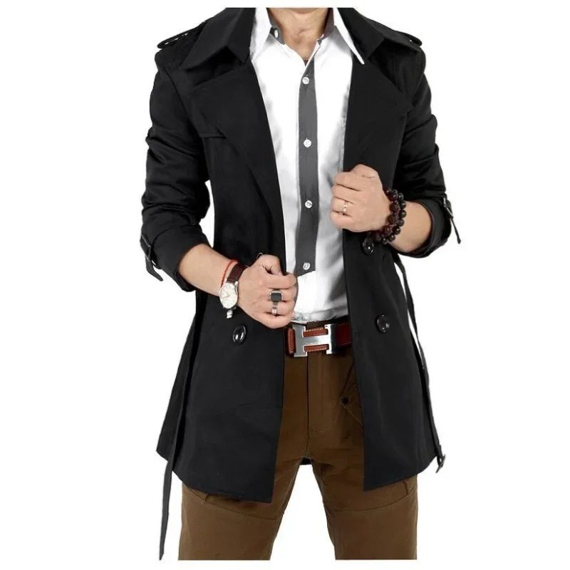 Trench Coat Waterproof Windbreaker Jacket Casual Men Jacket Men's Windbreaker Jacket Vintage Black Khaki Spring Autumn Business Double Breasted Retro Classic Long Coat Thick