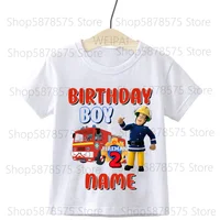 Family Matching Fireman Sam Custom Name Birthday Boy Party T-Shirt Children Birthday Tops Boy T-Shirt Gift Please Note The Name 2