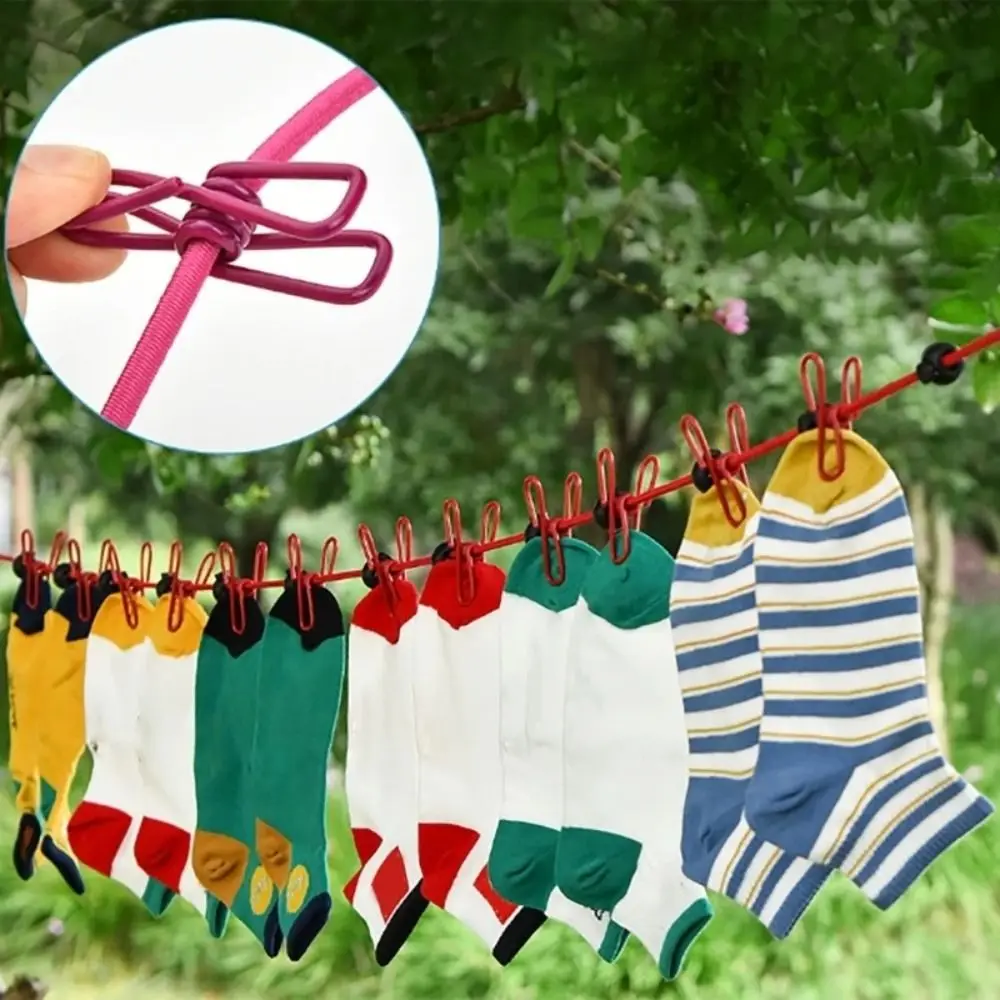 PP Cloth Outdoor Clothesline Iron Wire Adjustable Camping Clothesline Retractable With 12 Clothespins 4