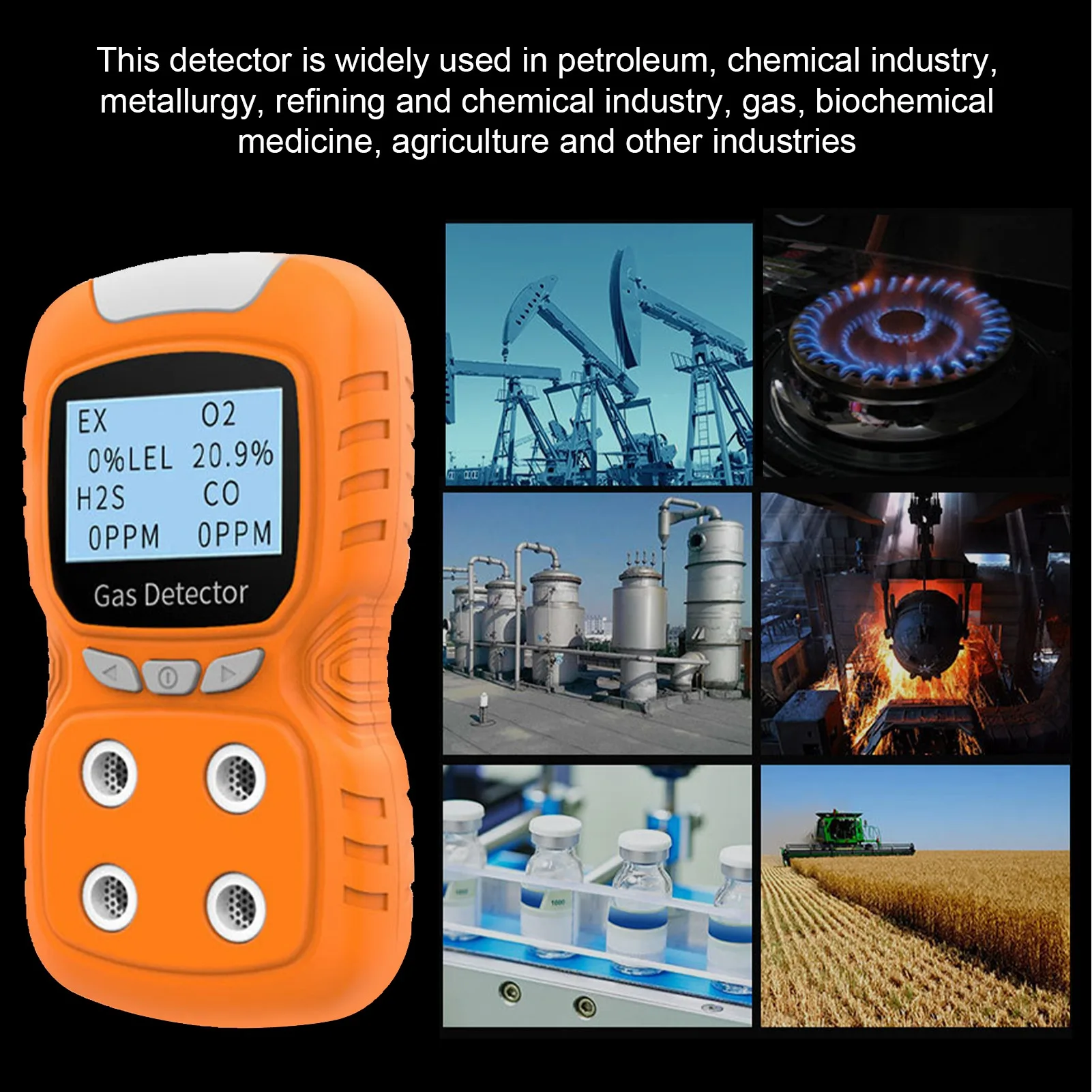 4in 1 Gas Detector CO H2S O2 EX Tester Analyzer Rechargeable LCD Display Sound Light Vibration Alarm Air Quality Tester