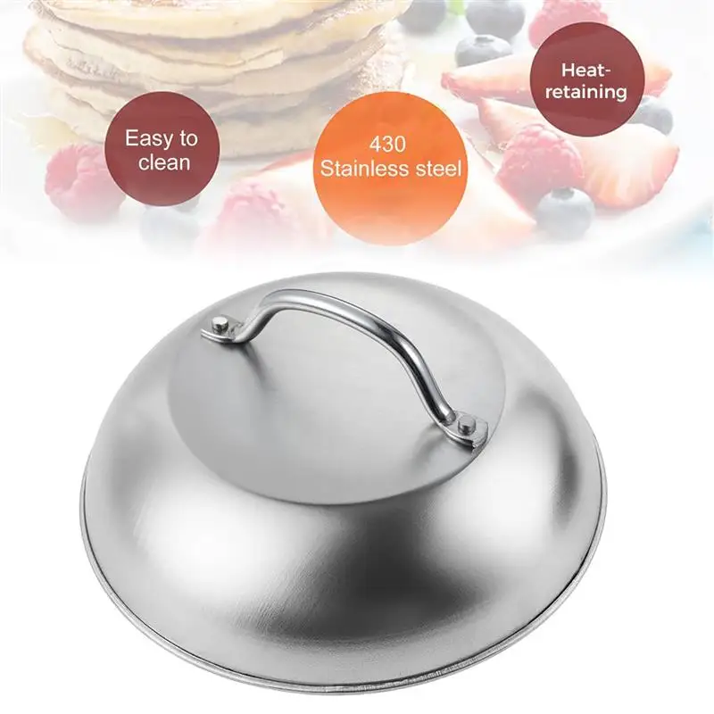 Basting Cover 2Pcs food cover Stainless Steel Heatproof Round Cheese Melting Dome Burger Cover Meal Food Kitchen Cooking Supplies