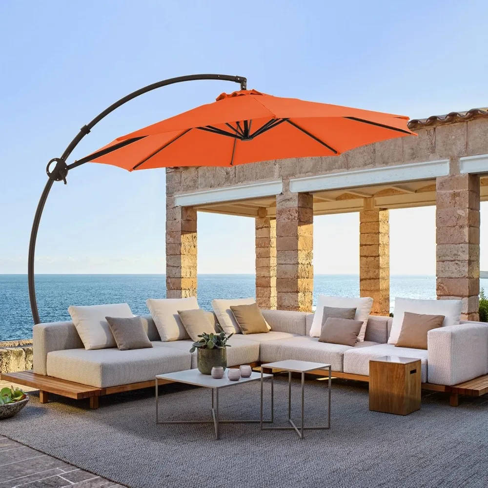 11FT Outdoor Patio Umbrellas Large Offset Umbrella Curvy Cantilever Umbrella Heavy Duty Hanging Round Umbrella with Sandb 2