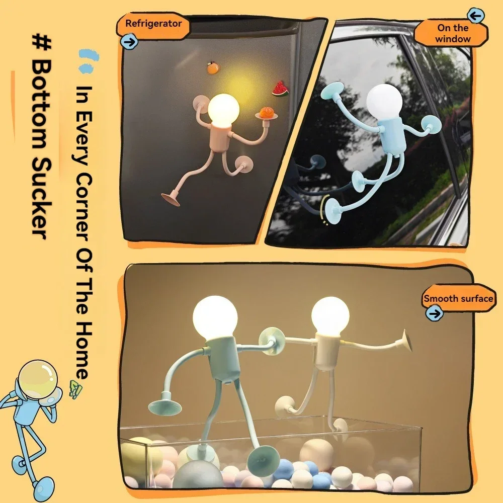 Funny Creative Cartoon Sportsman Night Light Portable LED Lamp Mini Suction Cup Joint Movable Bedroom Decoration Ornament