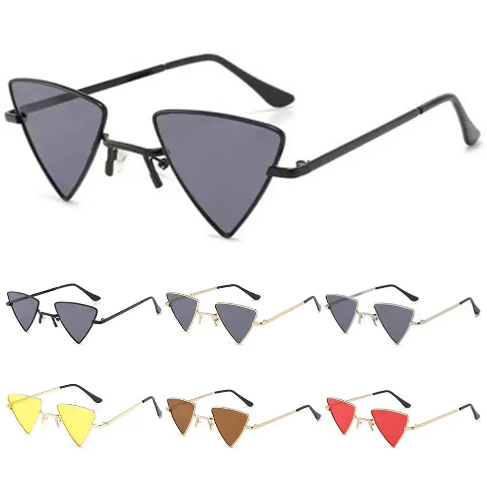 

Новые маленькие треугольные зеркальные очки в металлической оправе с затемненными цветными линзами солнцезащитные очки для женщин и мужчин в стиле панк