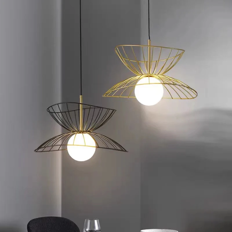 

Nordic Minimalist LED Home Dining Room Pendent lamps Cafe Straw Hat Chandeliers Aisle Decor Modern Personality Bedroom Lighting