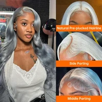 Perruque Lace Frontale Gris Argenté Ondulée 13x4 HD, Perruques en Cheveux Humains Remy Brésiliens Transparents Colorées pour Femmes 4