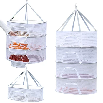 Anti-mosquito Fish Dryer Layers Herb Drying Rack Food Fish Drying Net Mesh Bag Folding Dry Net Hanging Basket for Clothes Dryer
