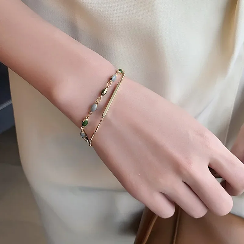 Crystal Bracelet Accessories For Women Crystal Charm Bracelets Gold Color Beaded Chain Double Layered Adjustable Bracelet Jewelry Gift