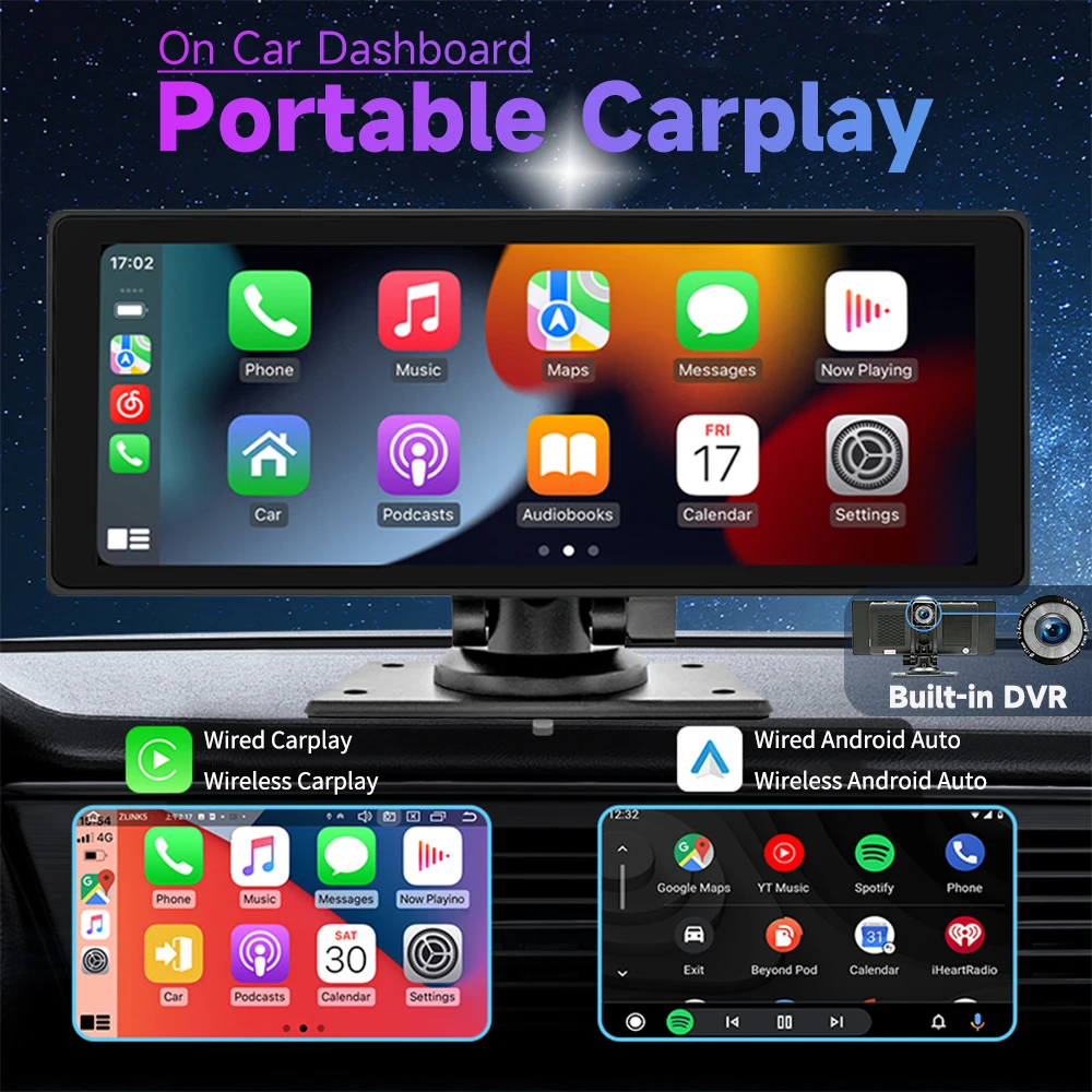 

MP5 Multimedia Player with DVR 10.26 Inch Portable Touch Screen Wireless Carplay Android Auto Car Monitor Radio Stereo Autoradio