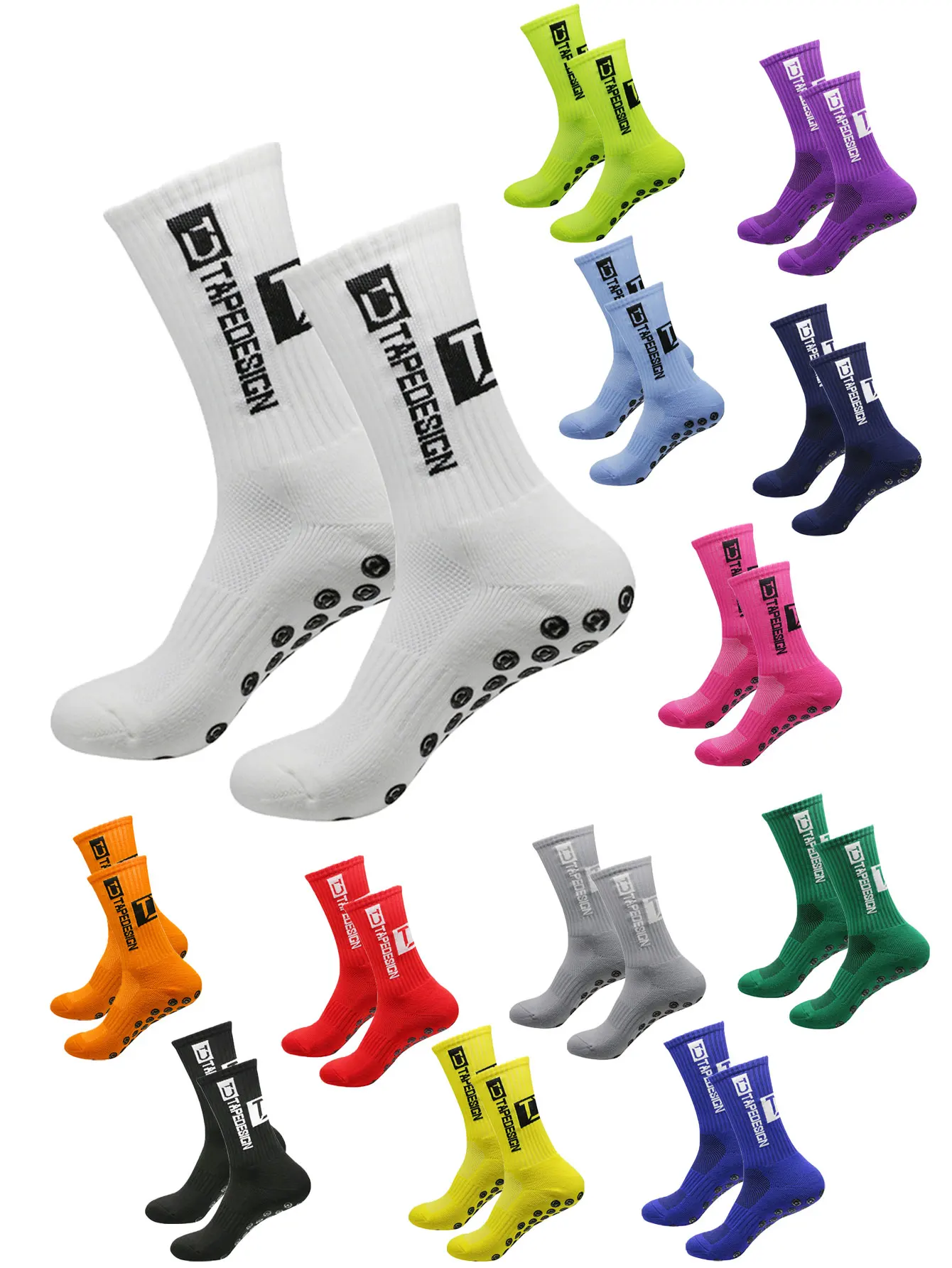 6 pairs of football socks Men's and Women's Mid Length Anti Slip Training Thickened Professional Sports Socks