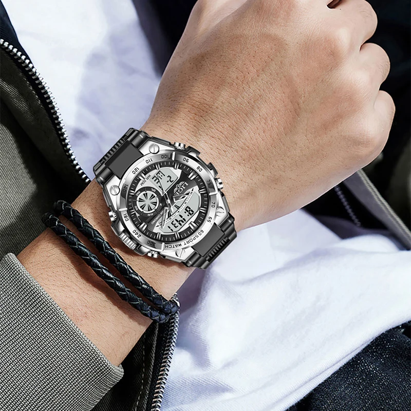 2023 LIGE New Digital Men Watch 50M Waterproof Fashion Wristwatch LED Quartz Clock Sport Watch for Men Military Watches Mens+Box