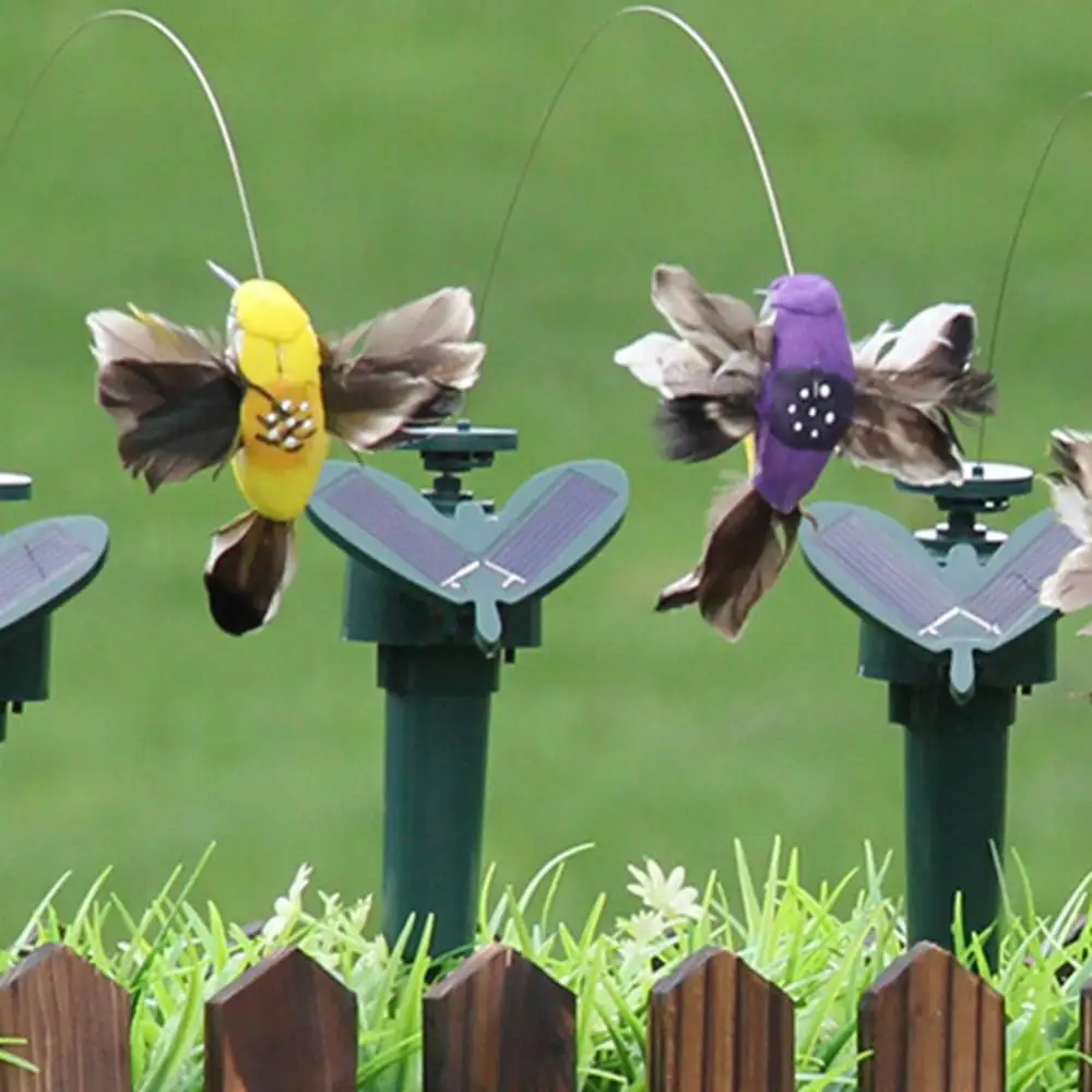 Solarbetriebene fliegende Kolibri-Federflügel, gefälschter Vogel, Power, Vibration, Vögel, Pfahl, fliegendes flatterndes Spielzeug für Gartendekoration