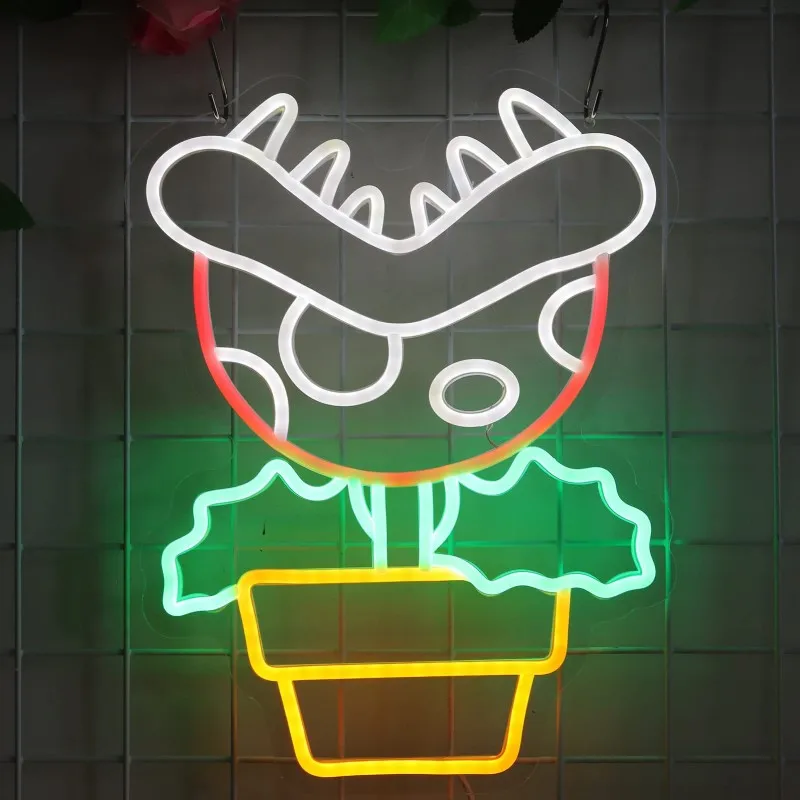 

Piranha Plant Neon Sign Game Room Decor Wall Neon Sign Bedroom Decor Hanging Night Lamp Home Party Holiday Decor Xmas Gift