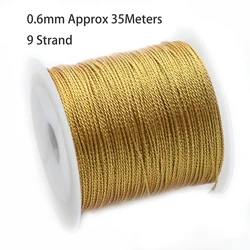 Premium Nylon Gold & Silver Braided Beading Cord for Jewelry Crafting and DIY Projects (0.6mm 35meters)